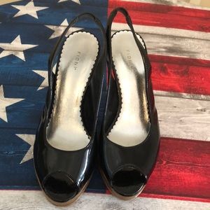 Black sling back peep toe shoes